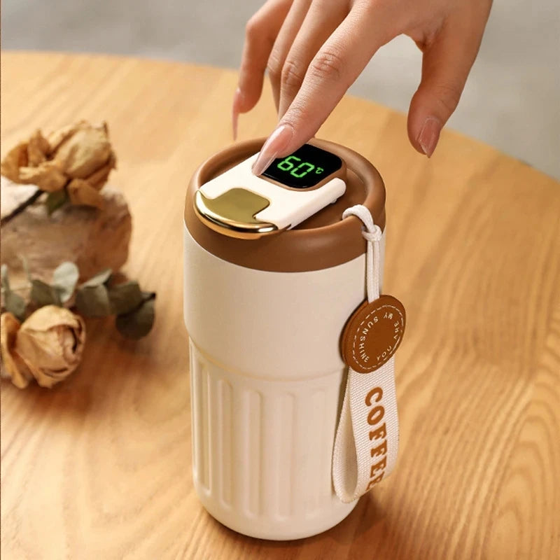 Thermobecher m Temperaturanzeige Becher Edelstahl 450ml MUG Isolierbecher Tasse