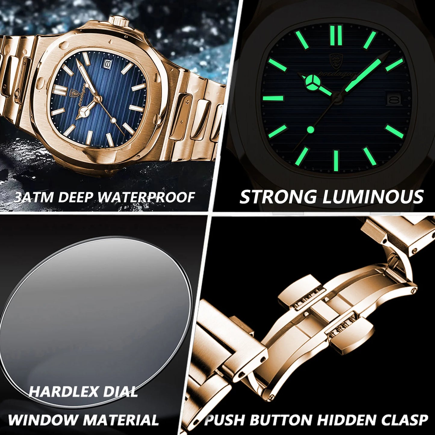 Herren Armbanduhr Silber Schwarz Edelstahl Quarzuhr Luxus Chronograph Business