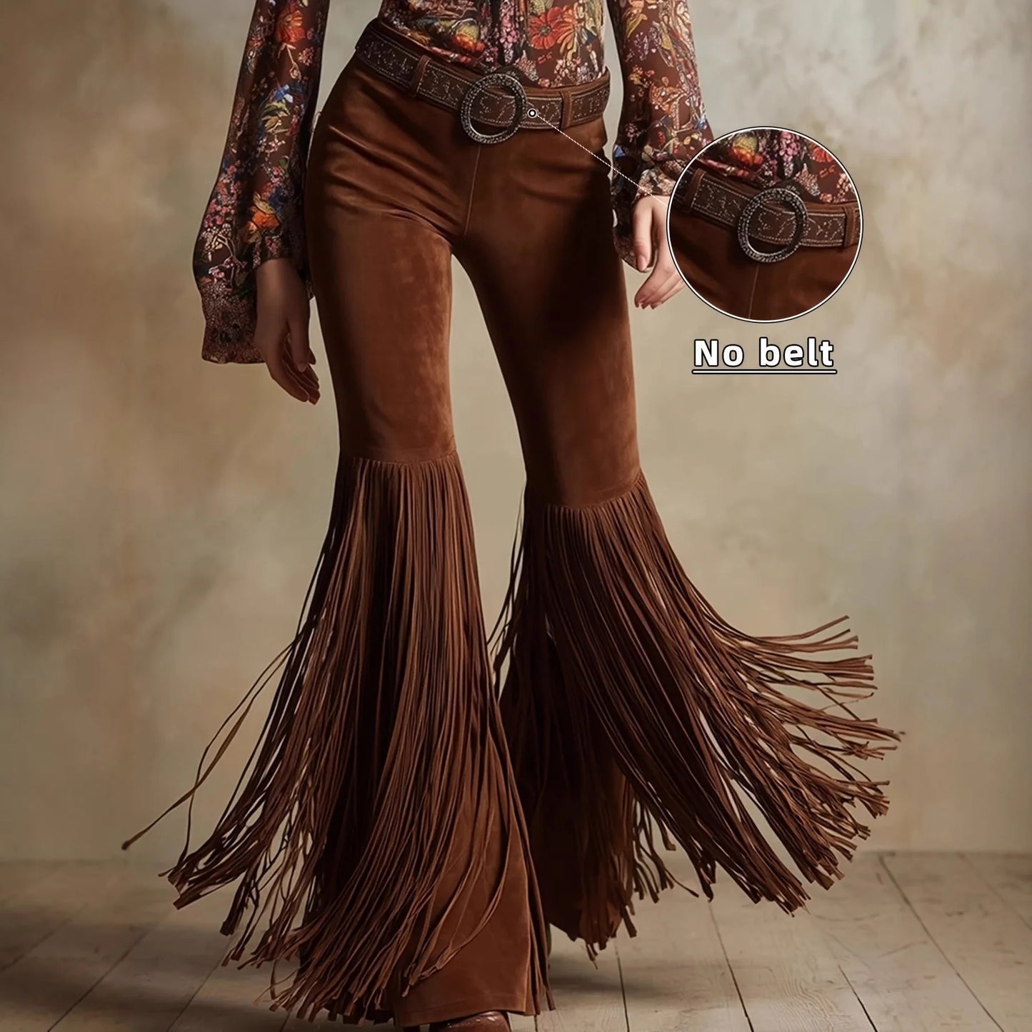 Sexy Damen Fashion Hose Kunst Lederhose Schlaghose Retro Western Flare Wildleder