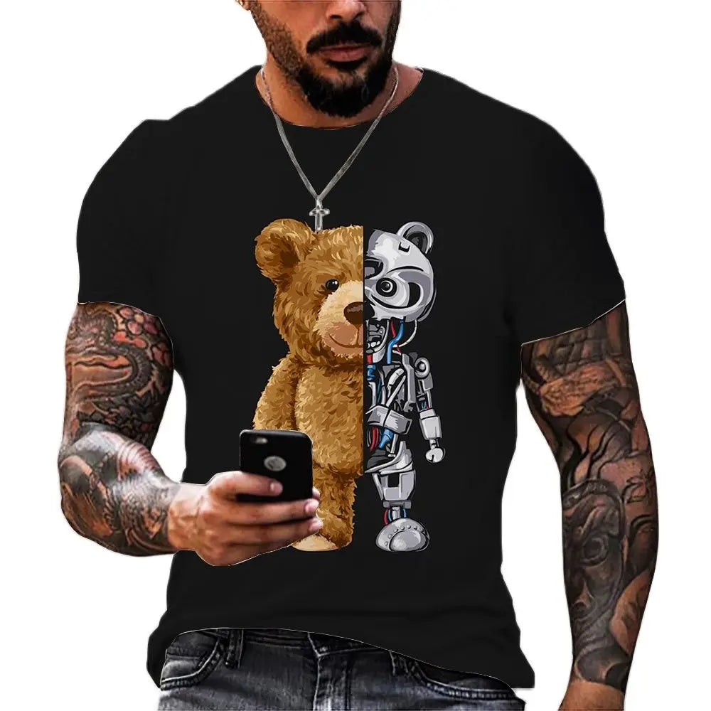 Herren Fashion Vintage Teddy Bear 3D T-Shirt Rundhals Unisex Sommer Streetwear