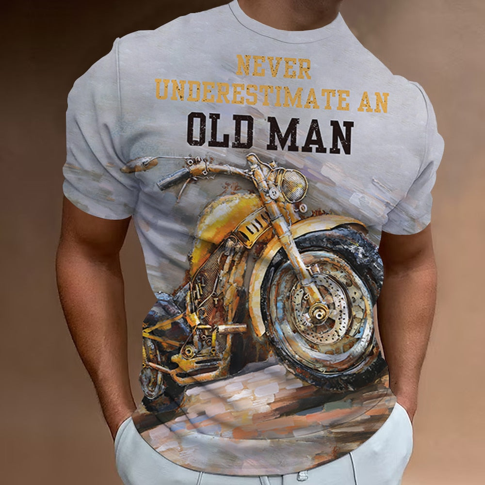 Herren Fashion Vintage Biker 3D T-Shirt Rundhals Unisex Sommer Streetwear
