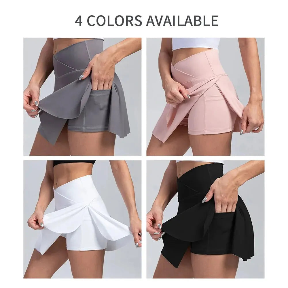 Damen Rock Tennisrock mit Innenhose Sportrock Laufrock Golf Shorts mit Tasche