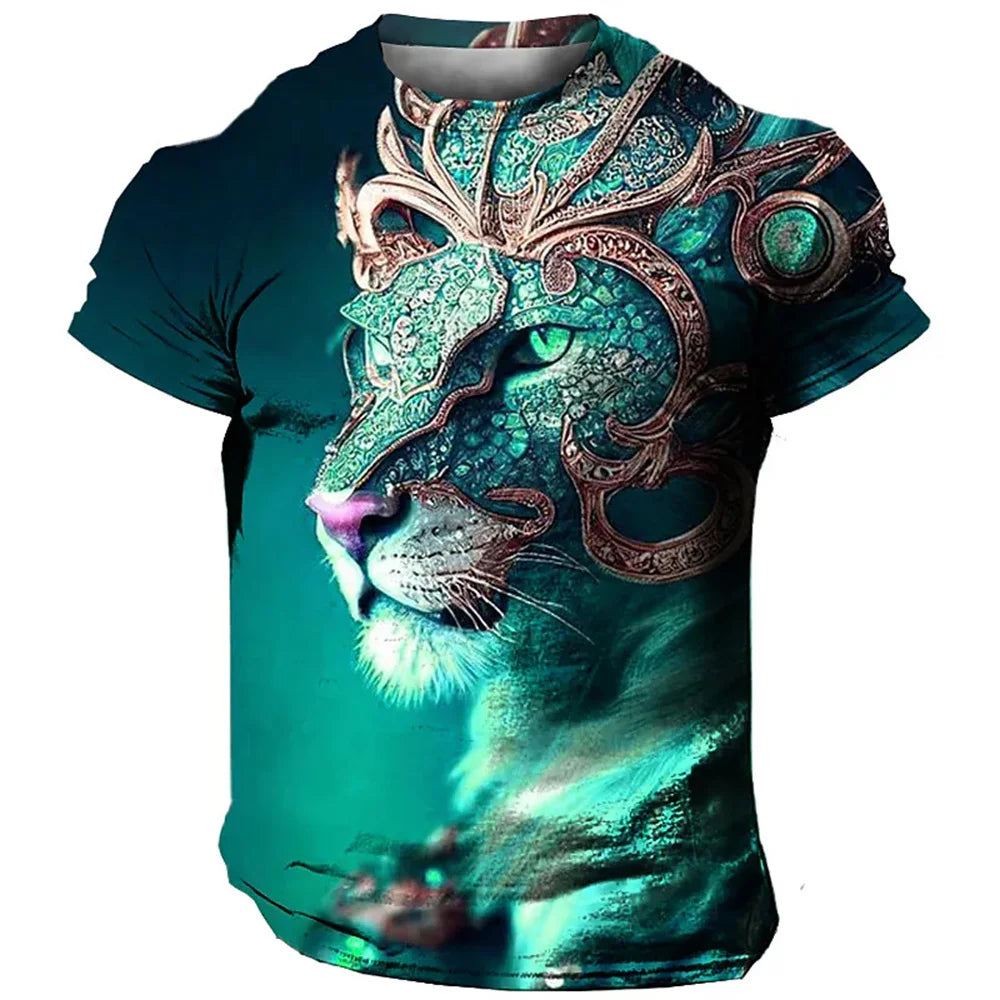 Herren T-Shirt Löwen 3D Shirt Rundhals Streetwear Lions Tank Top Polo Hemd