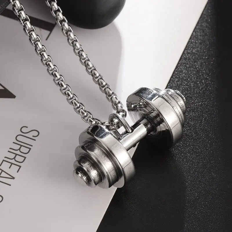 Halskette Anhänger Edelstahl Hantel Fitness Gym Bodybuilding Schmuck Geschenk