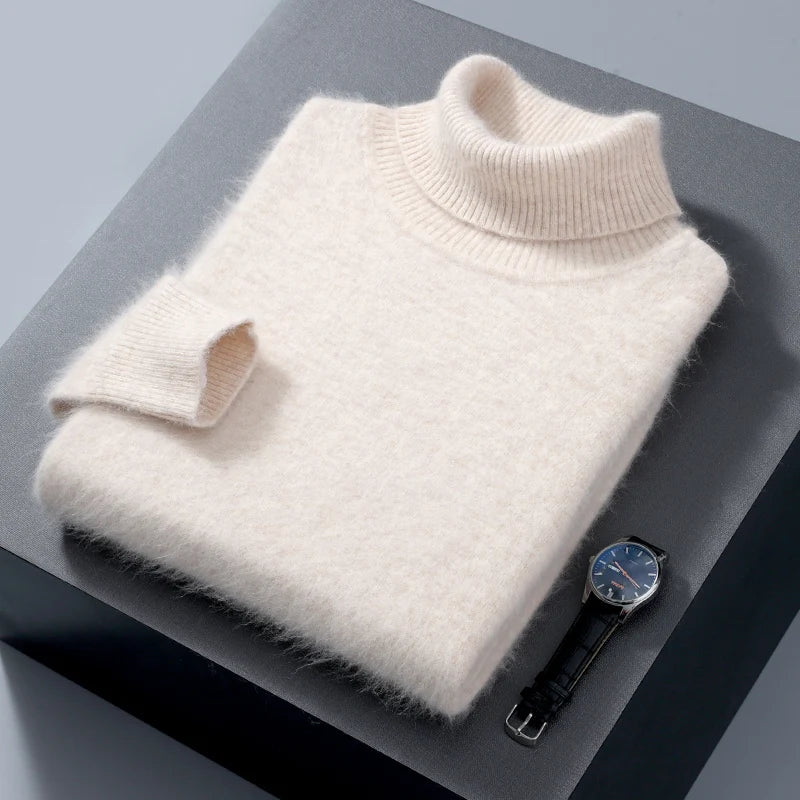 Herbst und Winter Männer Lose Rollkragen 100% Nerz Kaschmir Pullover männer Casual Thermische Pullover Einfarbig Stricken Plus-Größe top