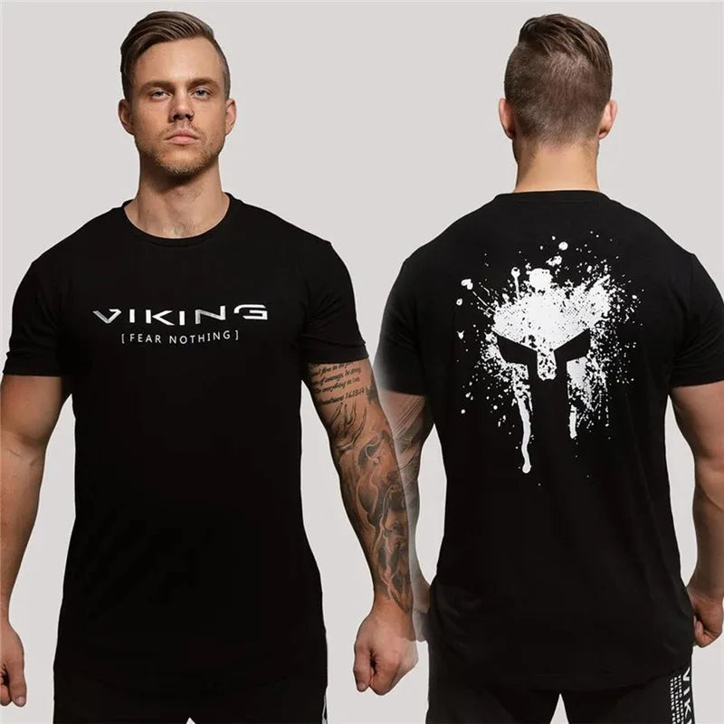 Herren Viking T-Shirt Rundhals Unisex Streetwear Gym Fitness Kurzarm Shirt