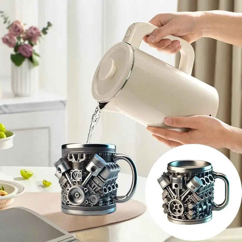 Edelstahl-Kaffeebecher Mug V8-Motoren-Motiv Kaffeetasse Becher Tasse Geschenk