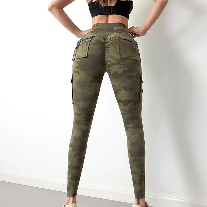 Damen Fashion Leggings Push Up Leggins Camouflage Yoga Hose Cargo Sexy Gym Wear