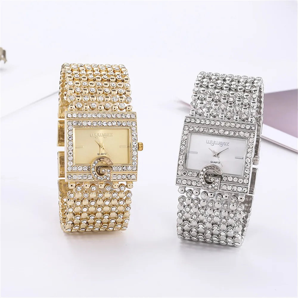 Damen Armbanduhr Armband Uhren Strass Luxus Quarz Silber Gold Business Quarzuhr