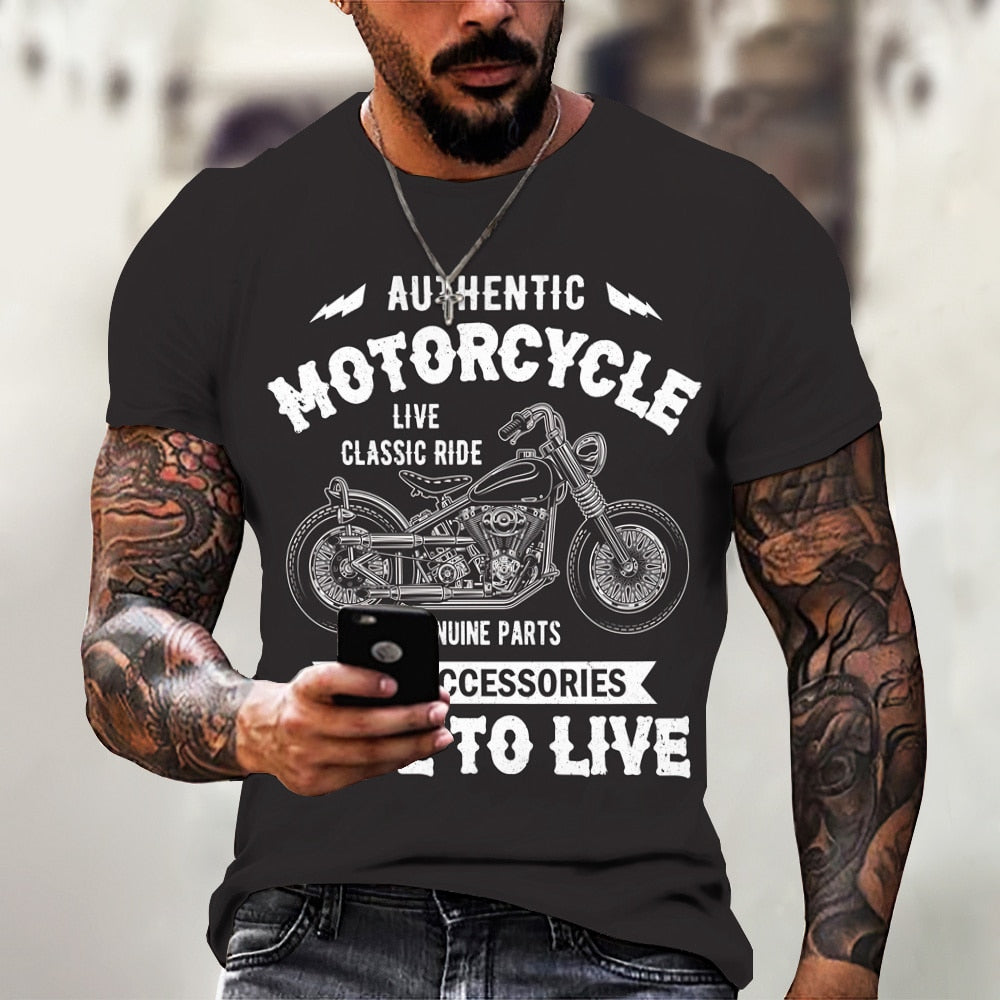 Herren Fashion Vintage Biker 3D T-Shirt Rundhals Unisex Sommer Streetwear