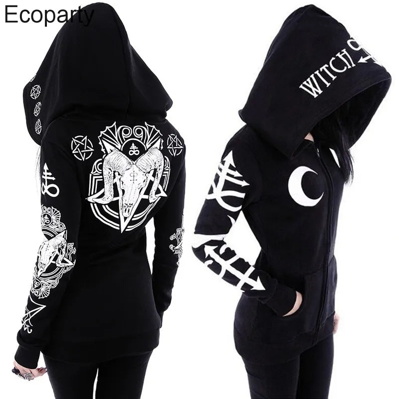 Gothic Kapuzenpullover Sweatjacke Zip Hoodie Sweatshirt Pullover Pulli Damen