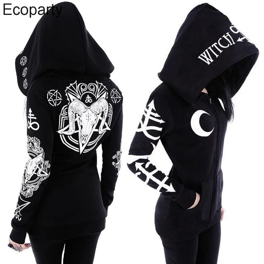 Gothic Kapuzenpullover Sweatjacke Zip Hoodie Sweatshirt Pullover Pulli Damen