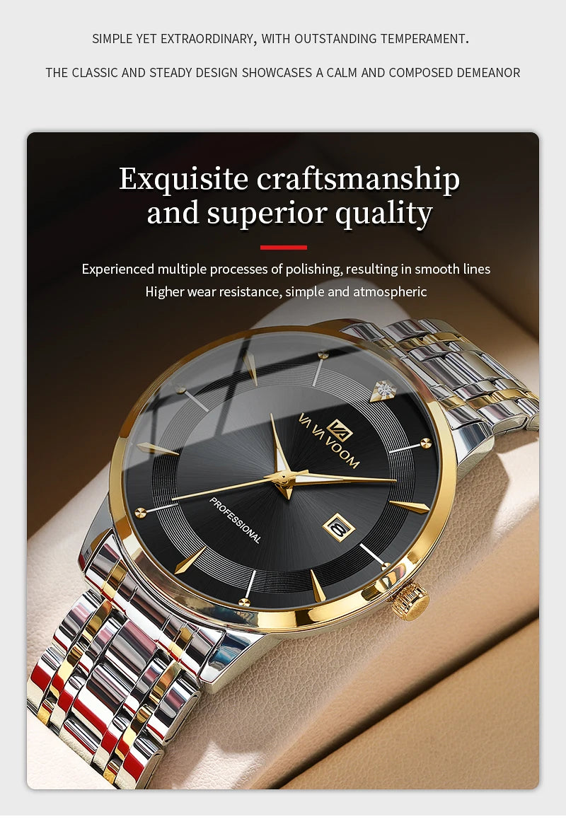 Herren Armbanduhr Silber Schwarz Edelstahl Quarzuhr Luxus Chronograph Business