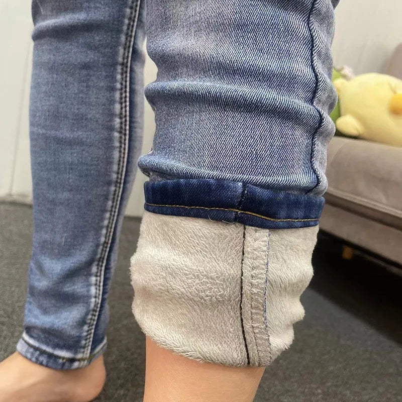 Damen Winter Warm Thermo Jeans Hose Innenfleece Stretch Hosen Leggins Denim