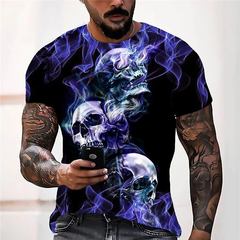 Fashion Herren Horror Skull 3D T-Shirt Rundhals Unisex Sommer Streetwear