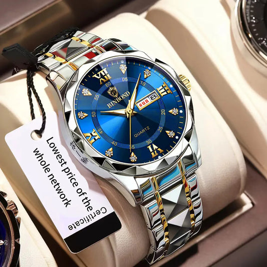 Herren Armbanduhr Silber Schwarz Edelstahl Quarzuhr Luxus Chronograph Business