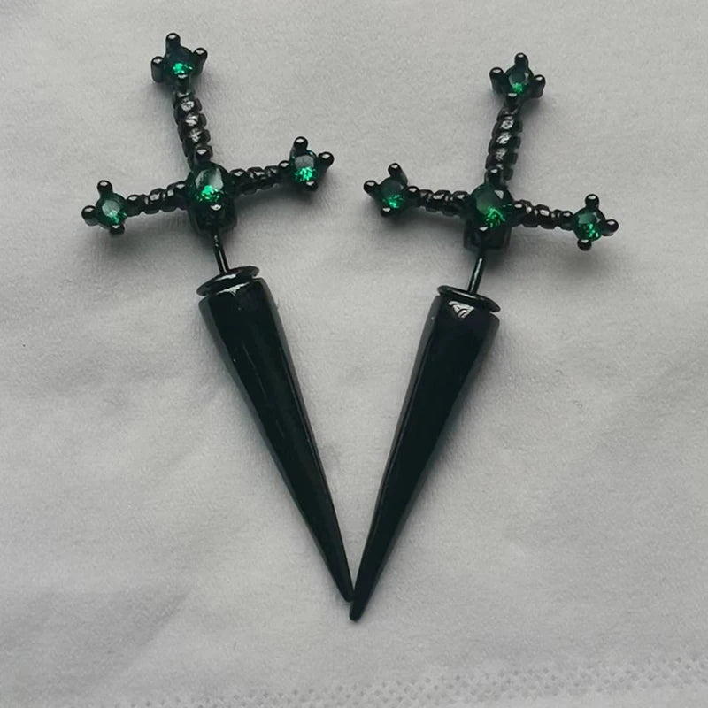 Damen Ohrringe Gothic Ohrstecker Strass Schwert Ohrhänger Dolch Schmuck Geschenk