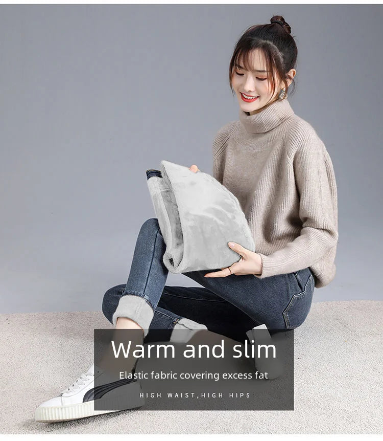 Damen Winter Warm Thermo Jeans Hose Innenfleece Stretch Hosen Leggins Denim