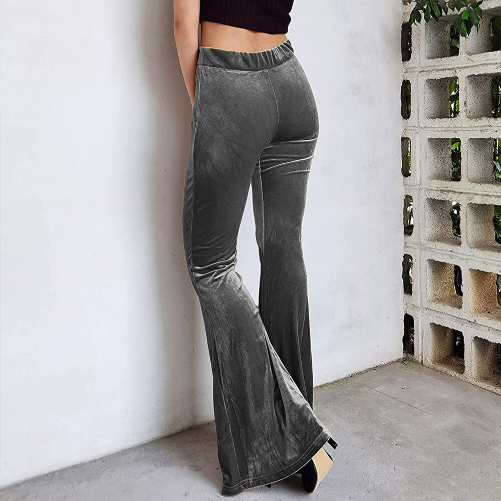 Damen Yoga Hose Bootcut Hüftjeans Samt Schlaghose Hip Retro Flared Leggins