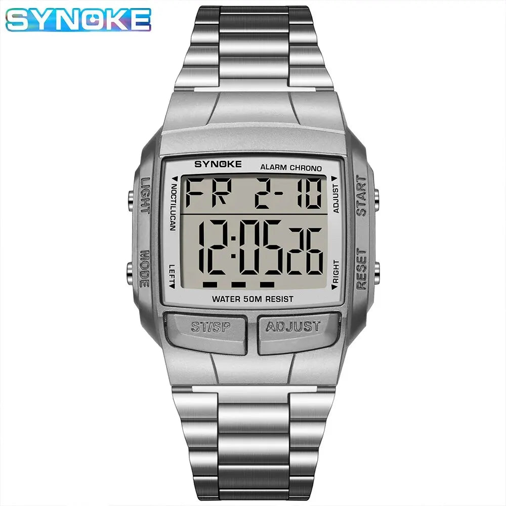 Herren Armbanduhr Digital Uhr Silber Edelstahl LED Quarzuhr Luxus Chronograph