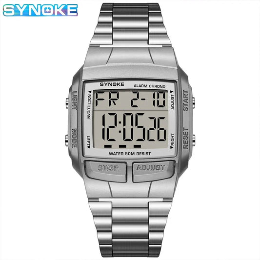 Herren Armbanduhr Digital Uhr Silber Edelstahl LED Quarzuhr Luxus Chronograph