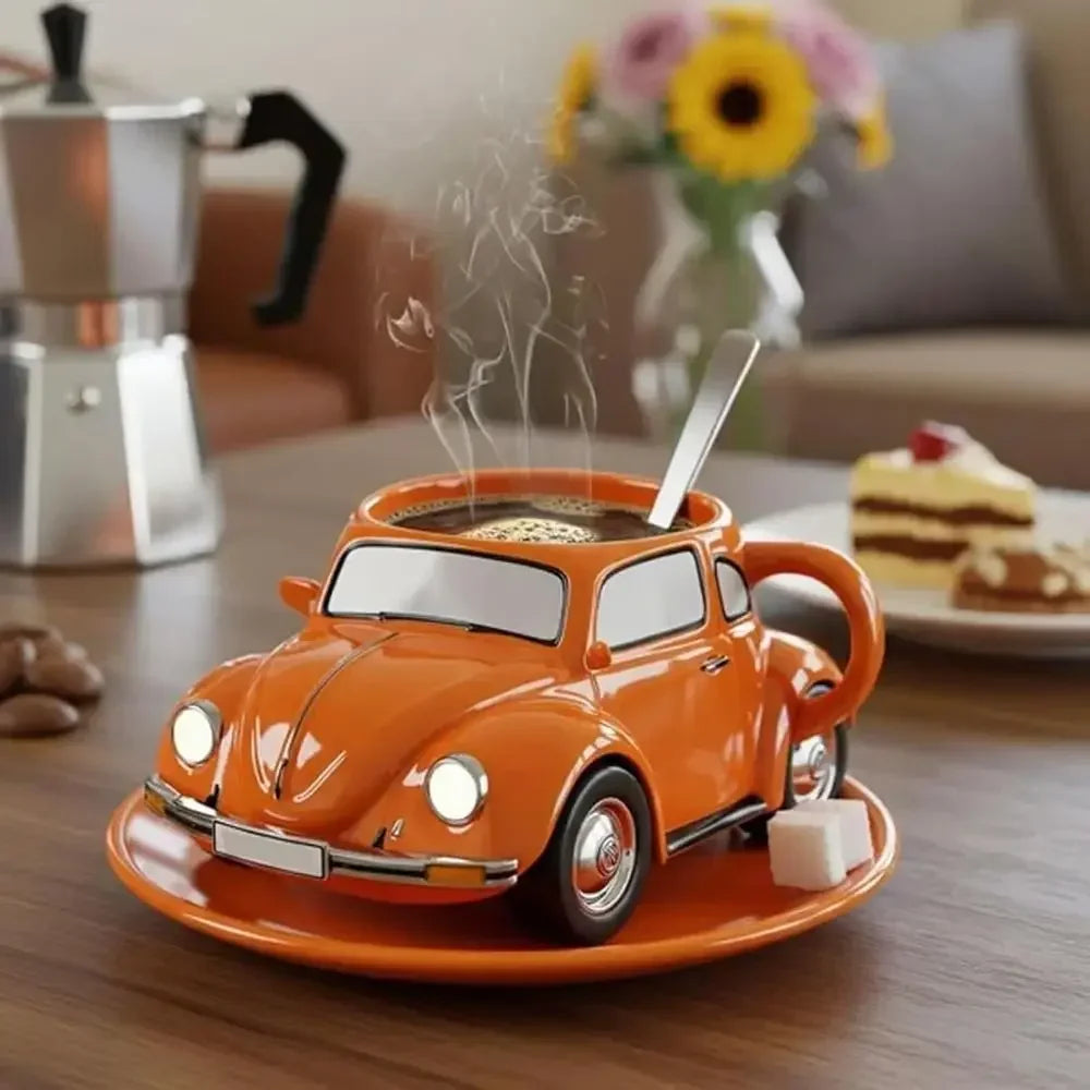 Edelstahl Kaffeebecher Mug VW Beetle-Motiv Kaffeetasse Becher Tasse Geschenk