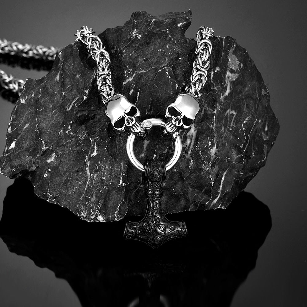 Thors Hammer Edelstahl Halskette Skull Königskette Wikingerschmuck Nordische Mythologie