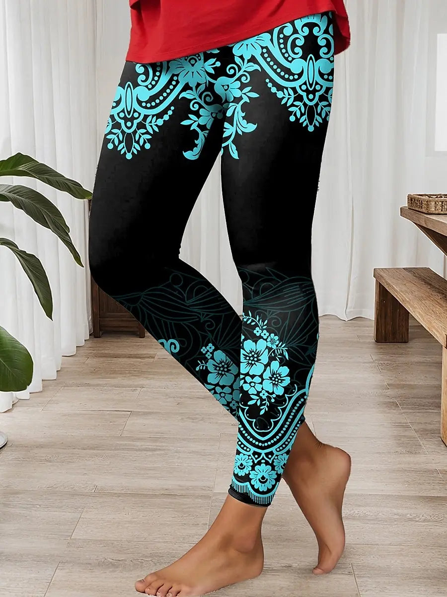 Damen-Leggings, Ethno-Stil, bedruckt, Outdoor-Hose, Polyester, Spandex, Stretch, elastische Taille, Kontrolle, Herbst, Winter, Streetwear