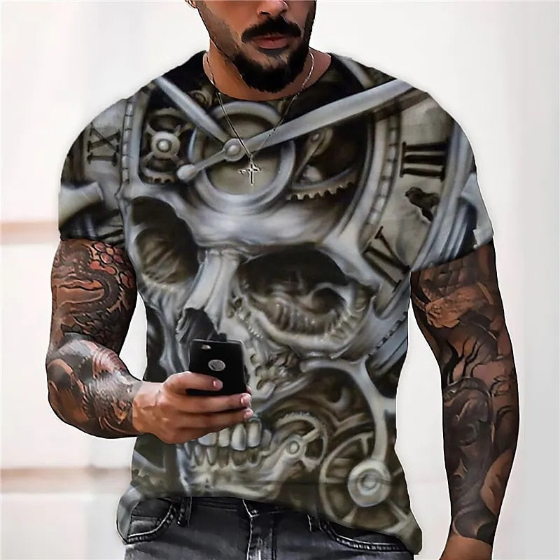 Fashion Herren Horror Skull 3D T-Shirt Rundhals Unisex Sommer Streetwear