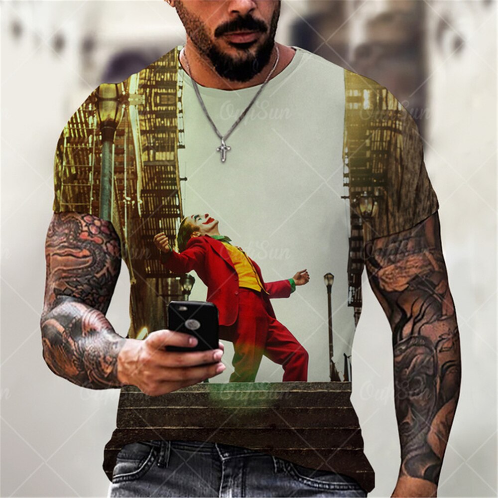 Herren Fashion Vintage  Joker 3D T-Shirt Rundhals Unisex Sommer Streetwear