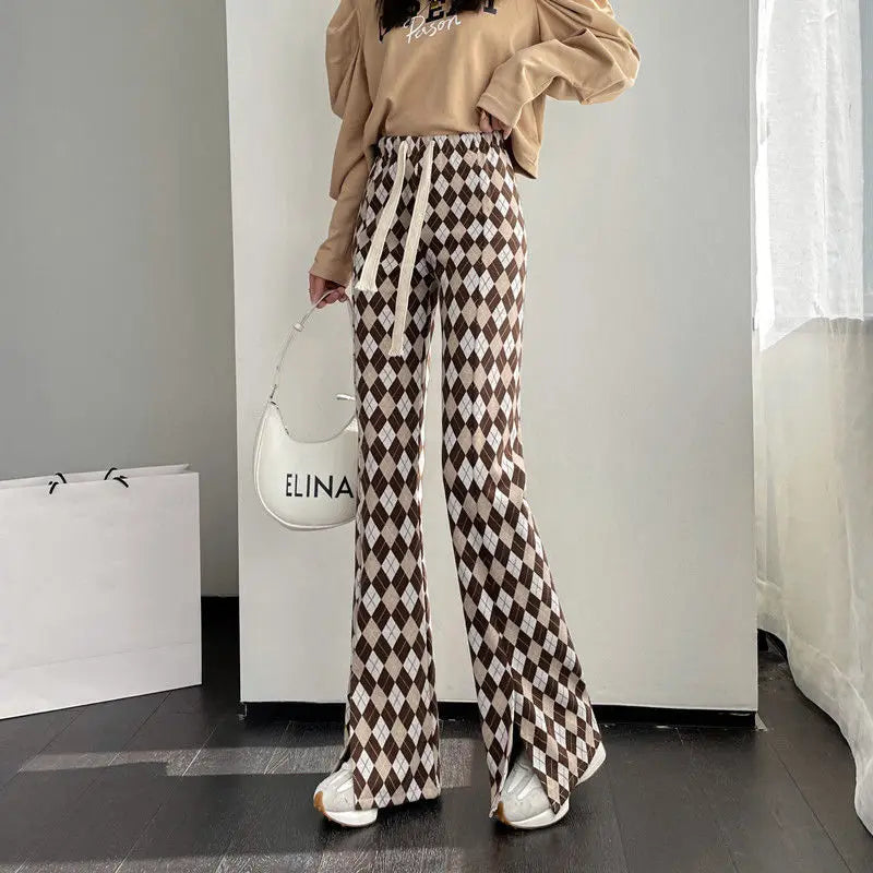 Damen Leggings Kariert Tartan Karo Muster Bootcut Hüftjeans Schlaghose Flared