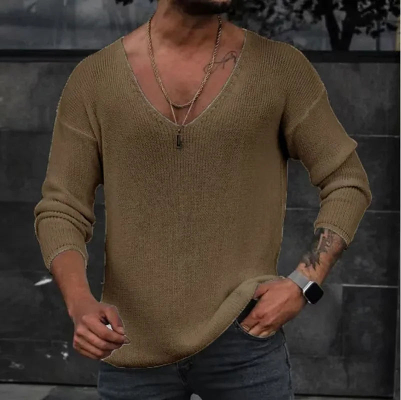 Herren Pullover mit V-Ausschnitt Sweatshirt Leichter Pulli Shirt Langarmshirt
