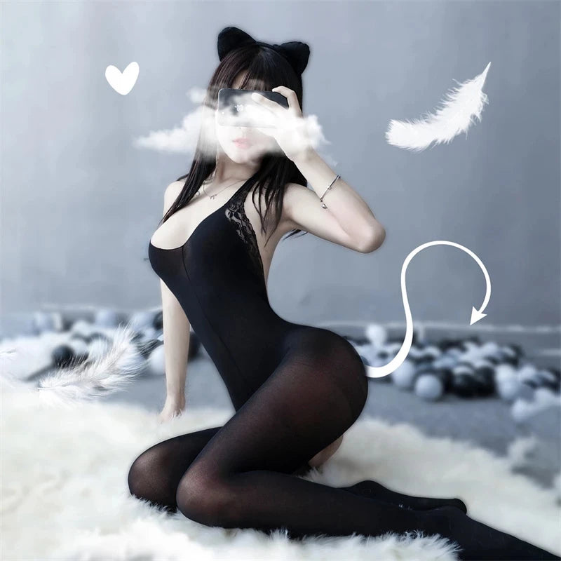 Damen Sexy Spitze Dessous Bodysuit Babydoll Reizwäsche Body Unterwäsche Schwarz