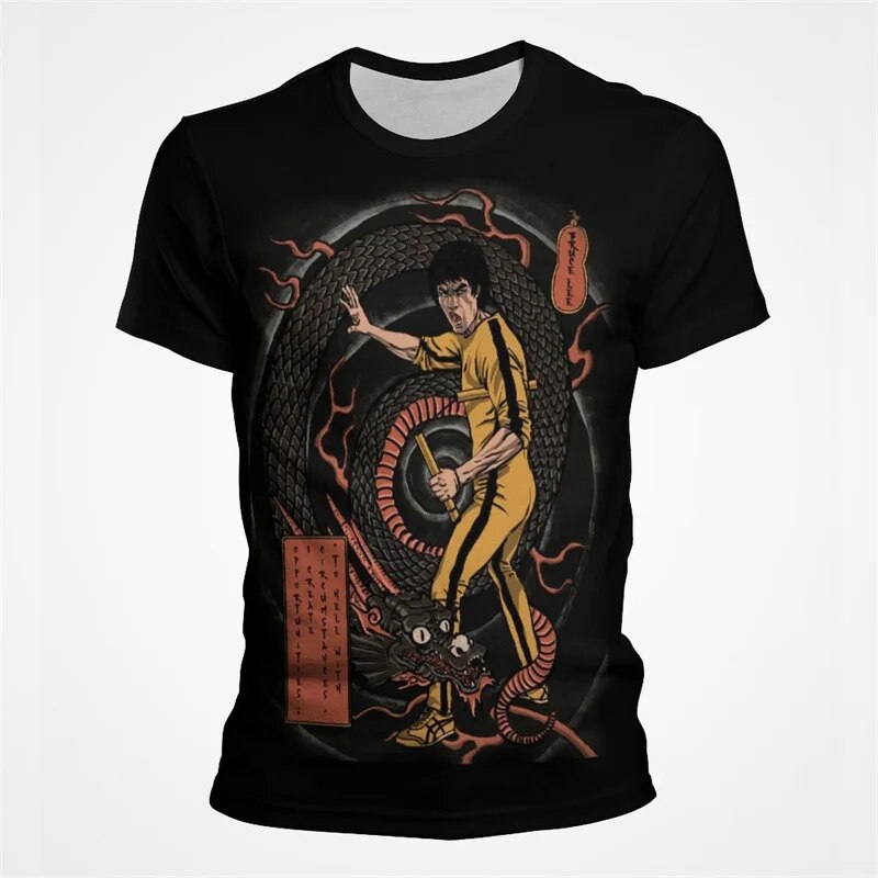 Herren Fashion Vintage Kung Fu Star 3D T-Shirt Rundhals Unisex Sommer Streetwear
