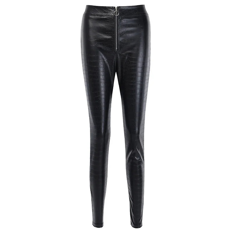 Sexy Damen Leggings Push Up Leggins Hose glänzendes PU Lederhose Reißverschluss