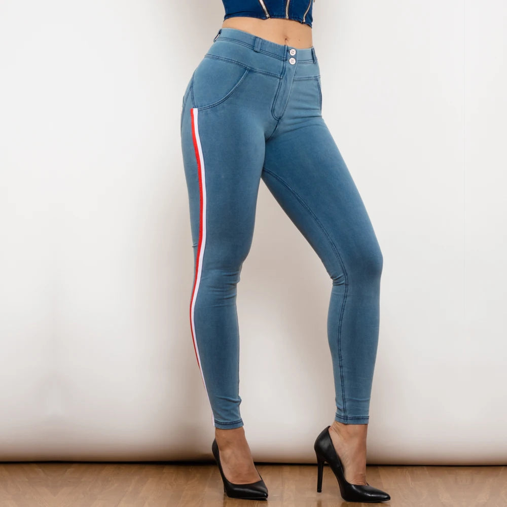 Damen Leggins Denim Look Leggings Sexy Push Up Jeans Hose Jeanshose Stretchhose