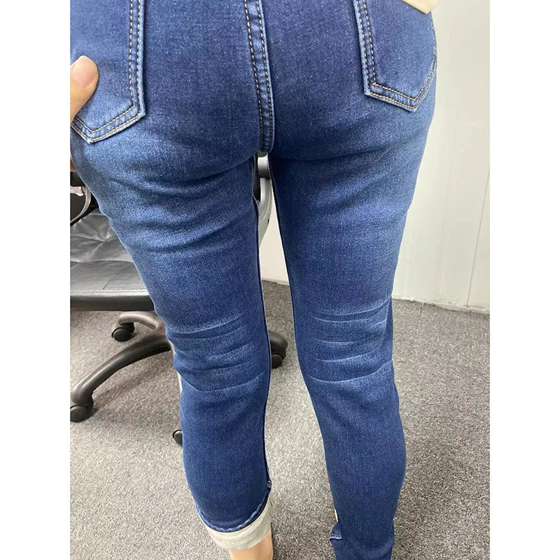 Damen Winter Warm Thermo Jeans Hose Innenfleece Stretch Hosen Leggins Denim