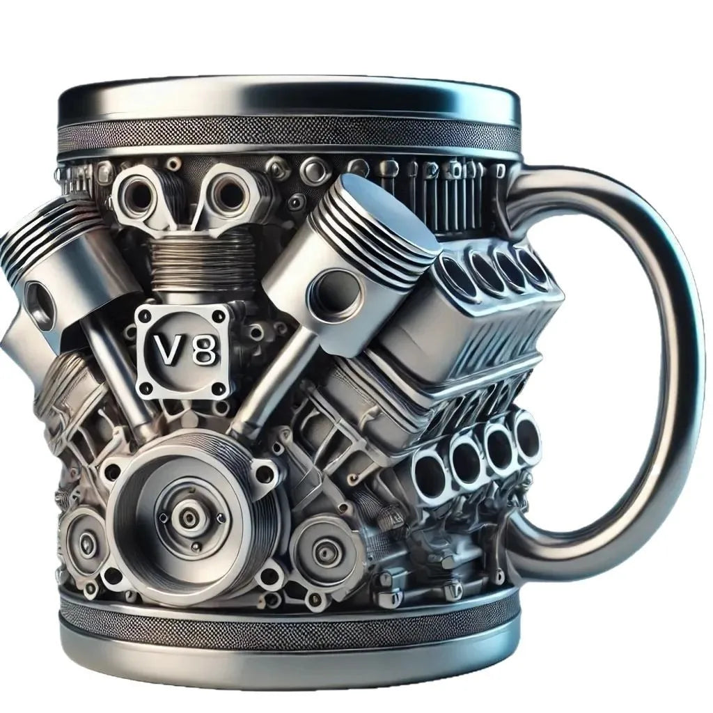 Edelstahl-Kaffeebecher Mug V8-Motoren-Motiv Kaffeetasse Becher Tasse Geschenk