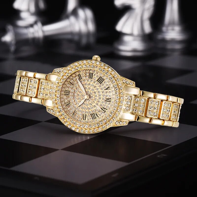 Damen Armband Uhren Set Strass Luxus Quarz Silber Gold Business Armbanduhr