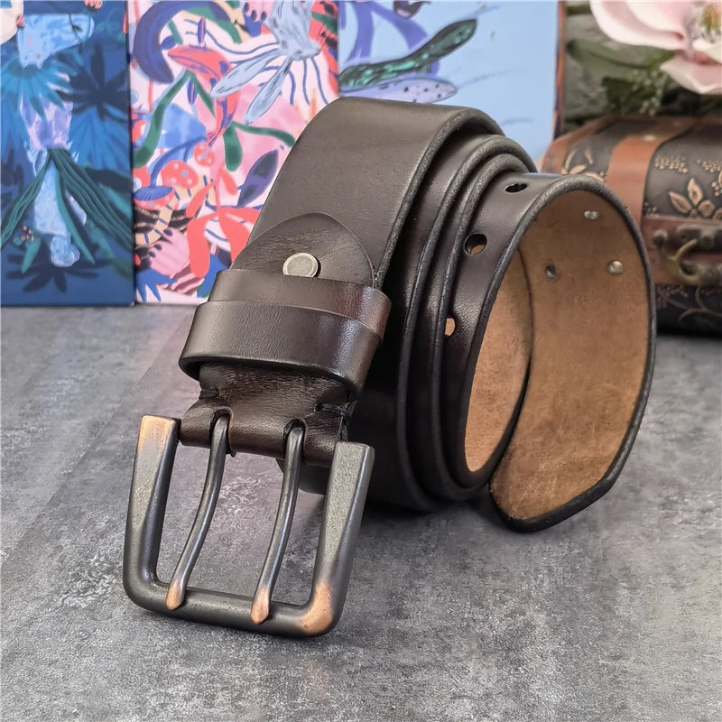 Jeans-Gürtel Herren Eckig Schnalle Echt Leder Gürtel Braun Breite Schnalle
