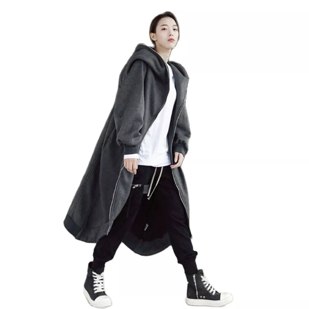 Damen Hoodie Kapuzenpullover lange Jacke Zipper Sweater Pullover Streetwear
