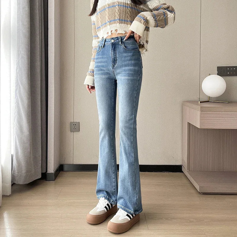 Damen Winter Warm Thermo Jeans Hose Innenfleece Stretch Hosen Leggins Denim