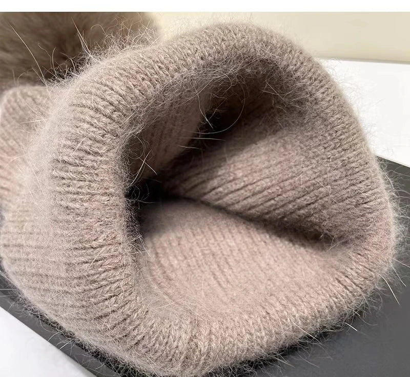 Damen Wolle Mütze Wintermütze Strickmütze Gefüttert Pudel Bommelmütze Pudelmütze