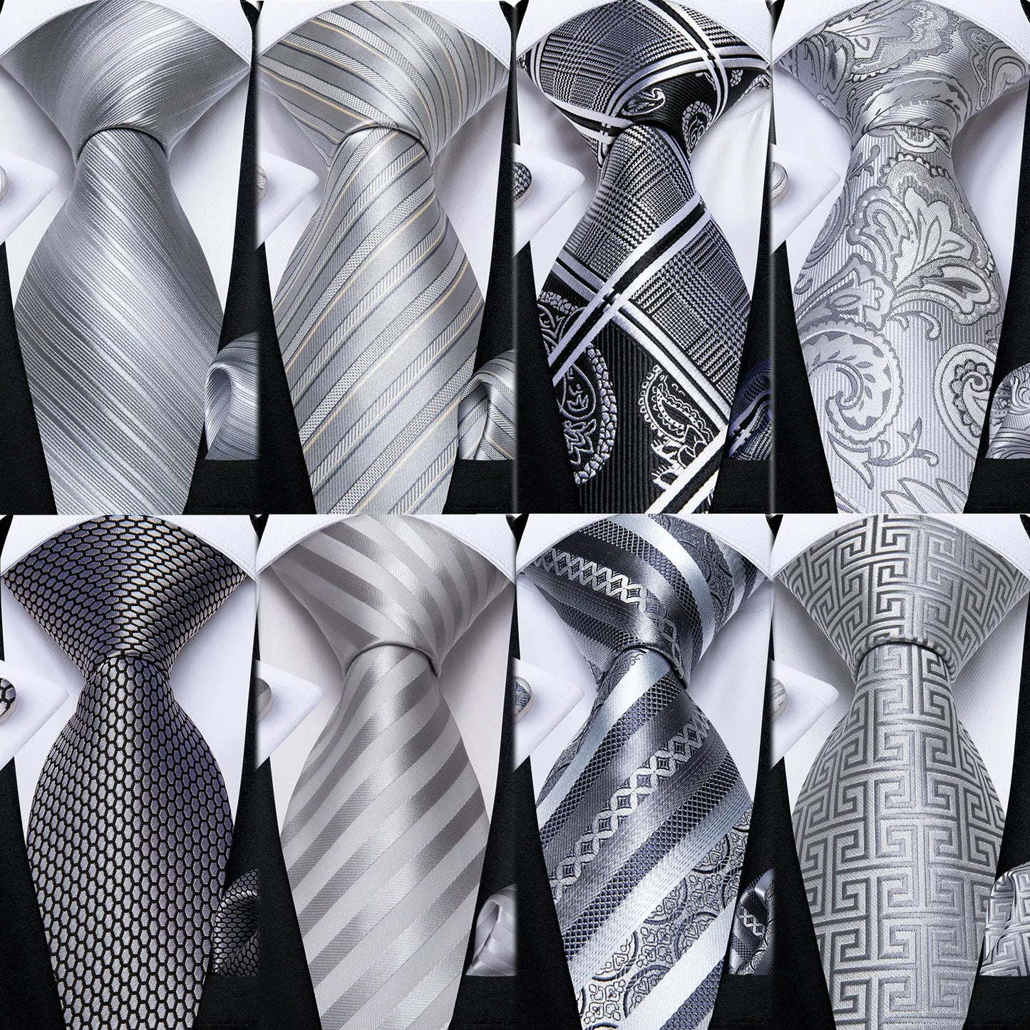 Fashion Seide Krawatte Grau Silber Herren Hochzeit Konfirmation Männer Business