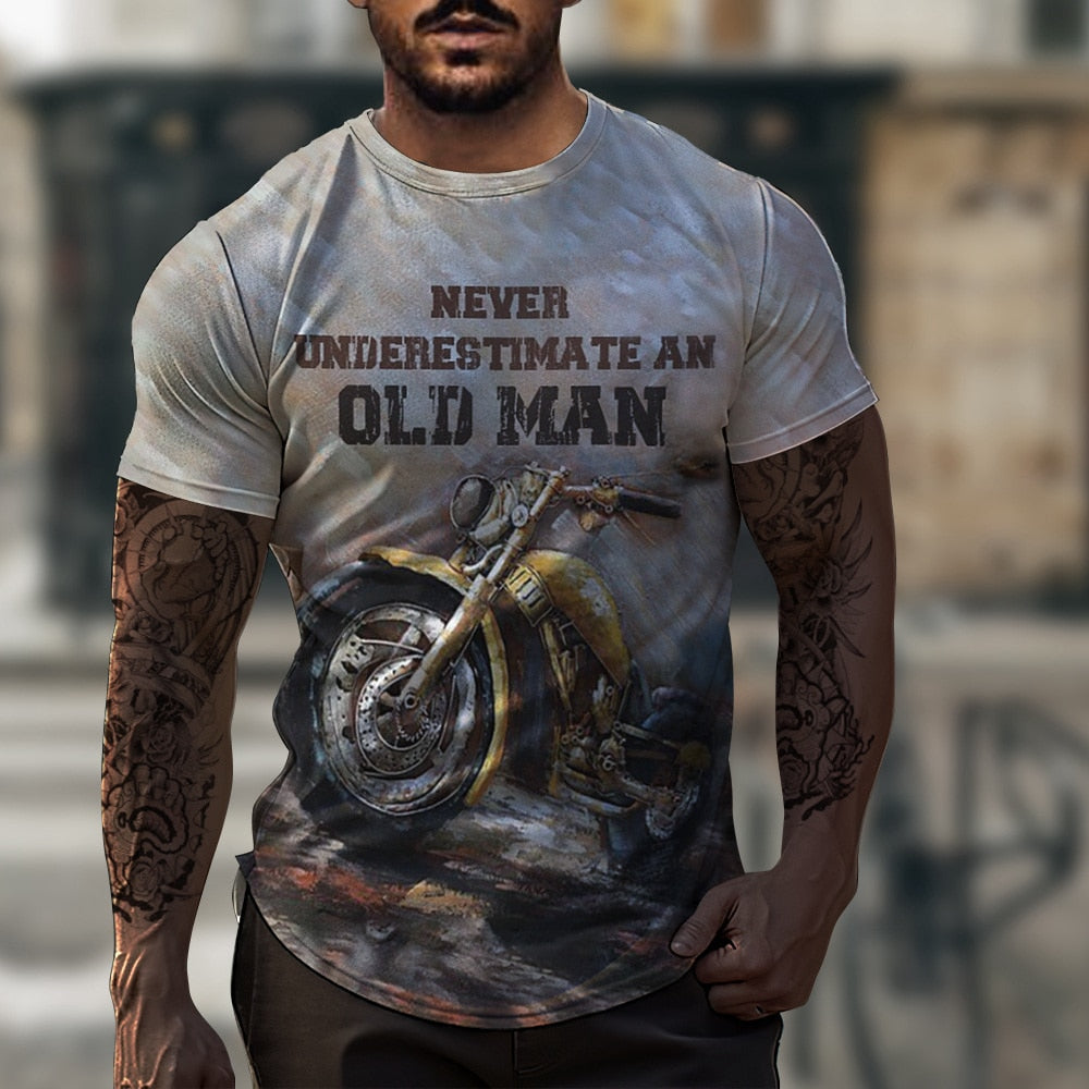 Herren Fashion Vintage Biker 3D T-Shirt Rundhals Unisex Sommer Streetwear