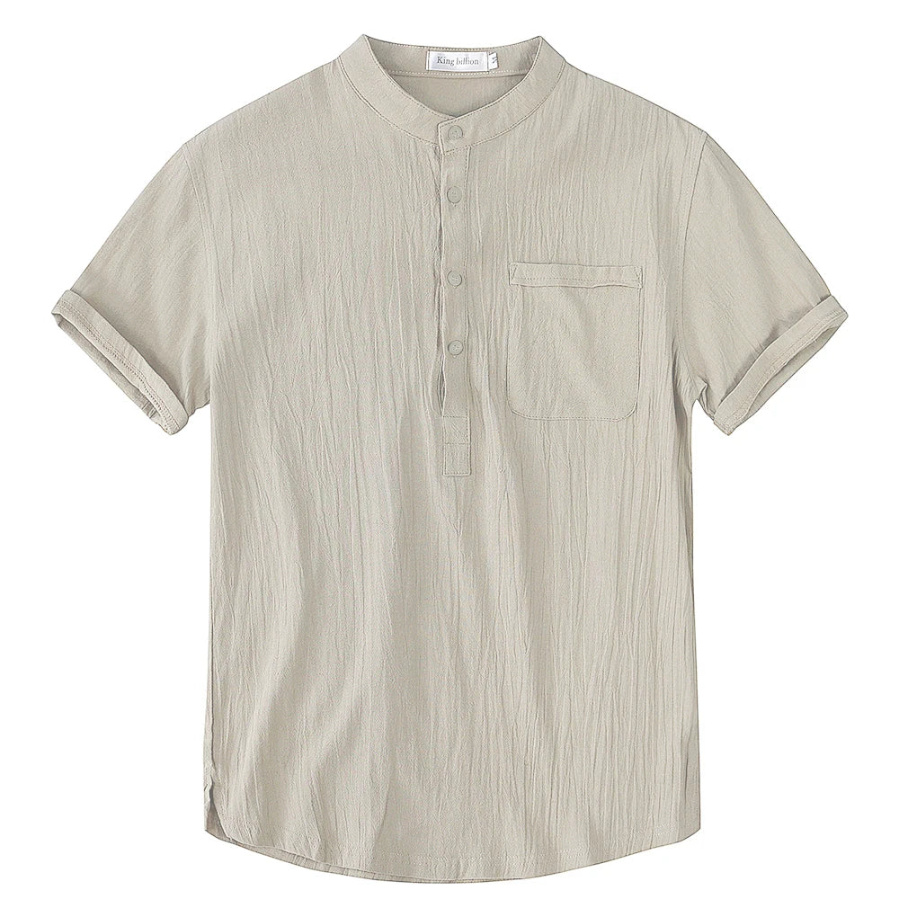 Herren Poloshirt Leinenhemd Kurzarm T-Shirt Leinen Hemd Polohemd Freizeithemd