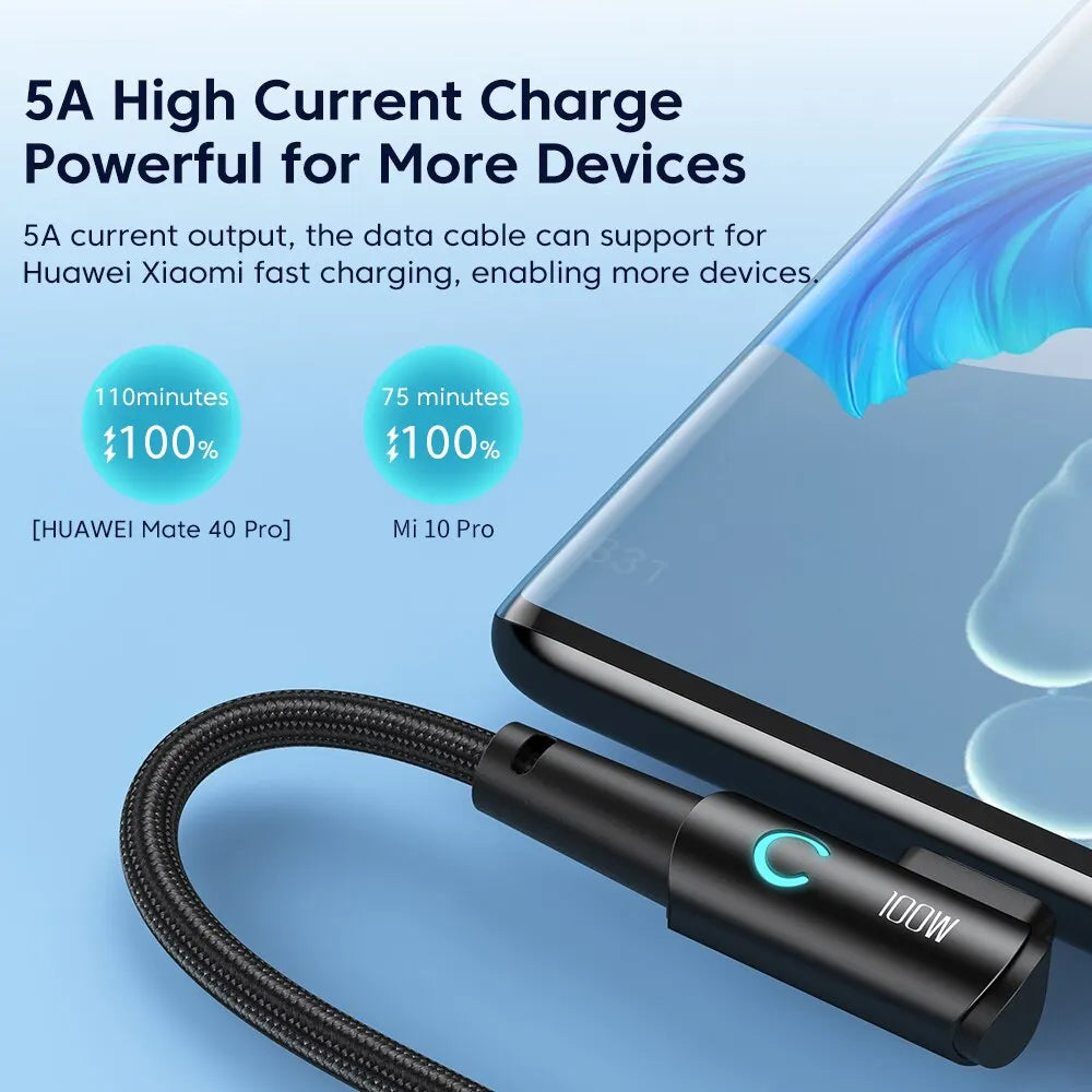 USB C Ladekabel 2M PD 100W 5A LED Anzeige Schnell Kabel Für Macbook Samsung