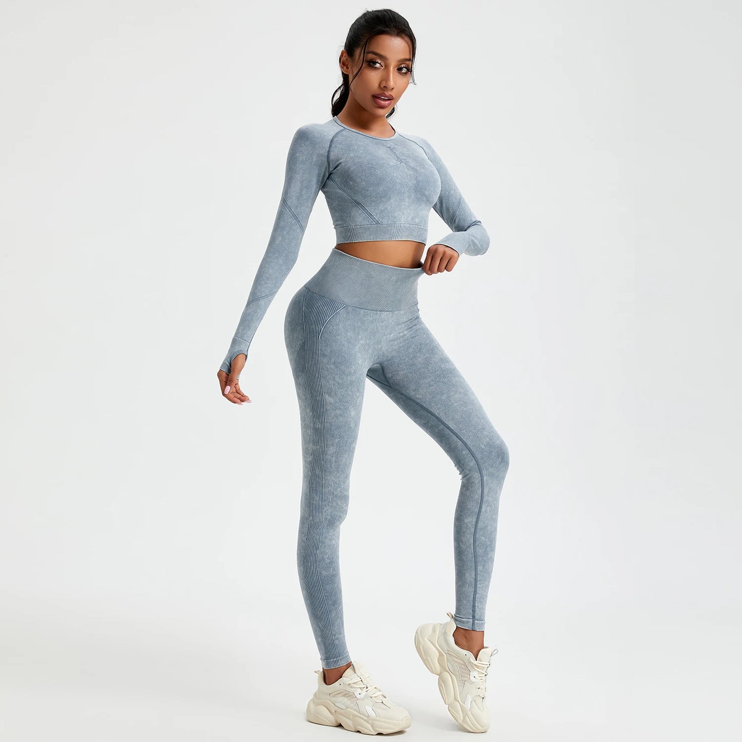 Damen Leggings Push Up Stretch Leggins Yoga Fitness Hose Sport BH Set Top Gym