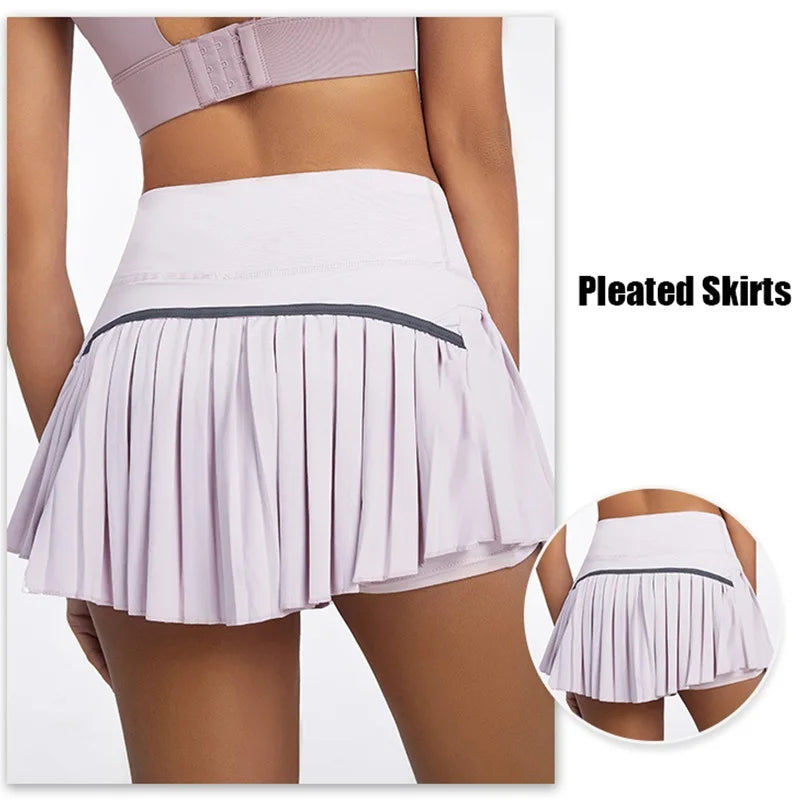 Damen Tennis-Rock mit Innenhose Sportrock Laufrock Gym Fitness Shorts mit Tasche