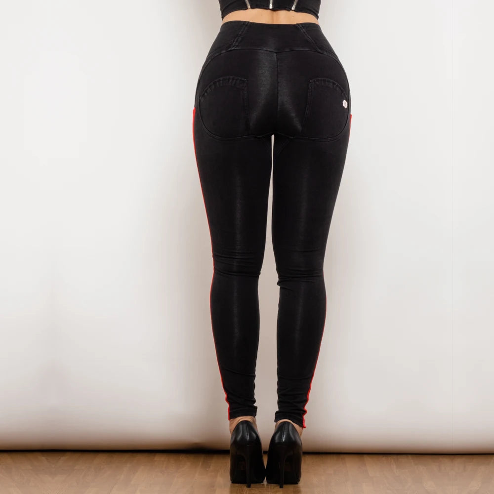 Leggins Donna Vita Alta Pantaloni Jeans Sportivi Fitness Palestra Effetto Denim